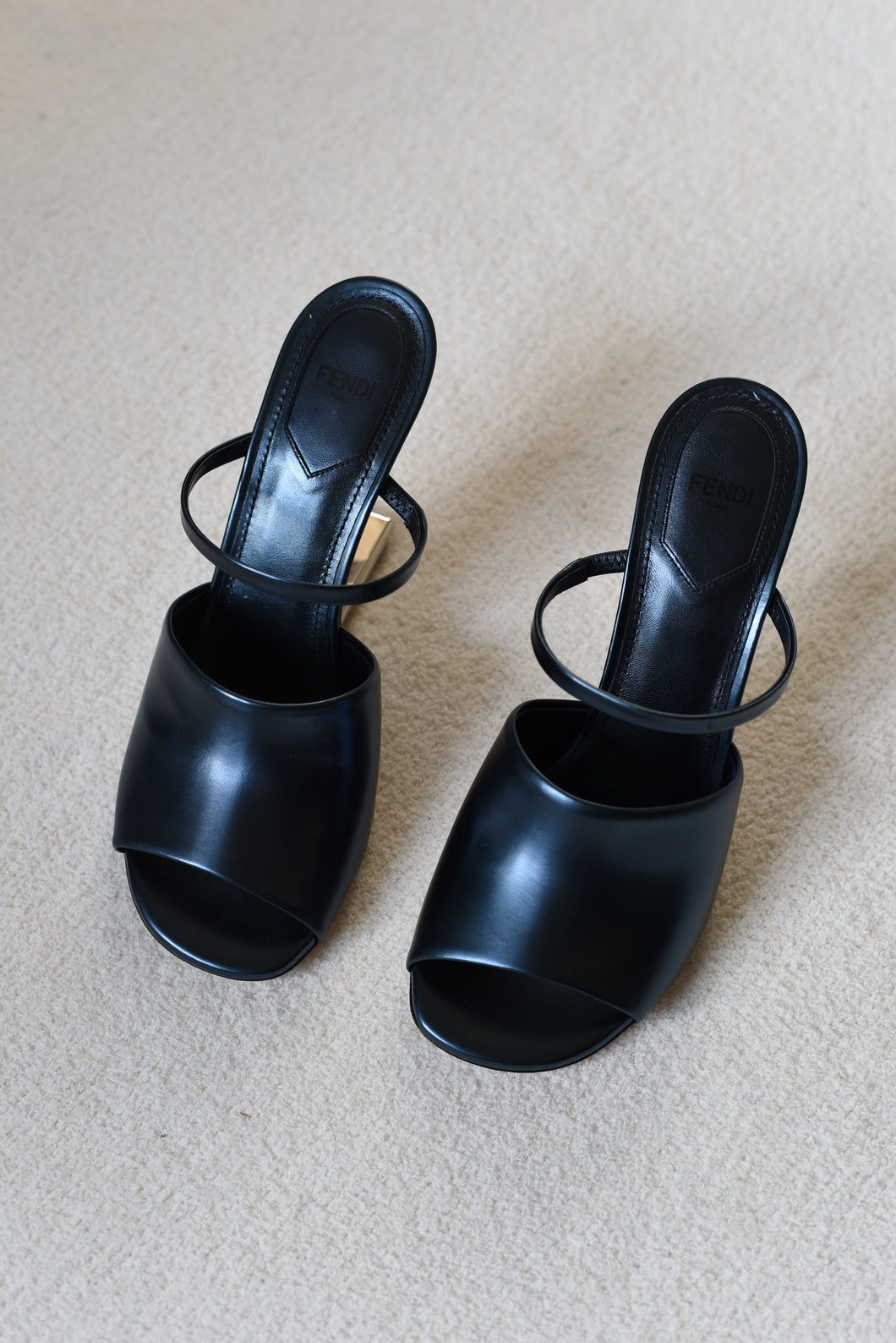 Fendi First Metallic Heel Slide Sandals