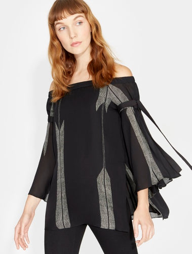 Halston Heritage OFF SHOULDER PRINTED SILK TOP