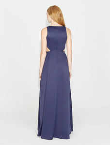 Halston Heritage Satin Faille Gown with Cut Outs in NAVY
