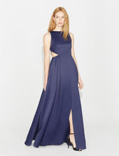 Halston Heritage Satin Faille Gown with Cut Outs in NAVY