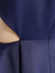 Halston Heritage Satin Faille Gown with Cut Outs in NAVY