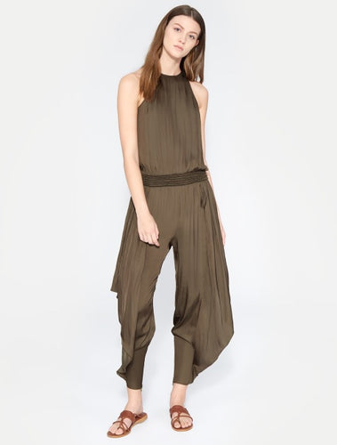 Halston Heritage Flowy Smocker Jumpsuit in SAGE