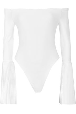 ALIX Off-the-shoulder pleated stretch-jersey bodysuit