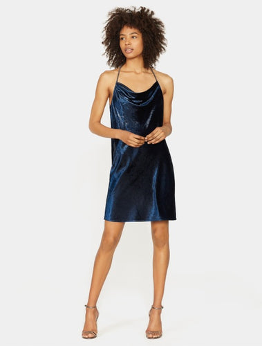 Halston Heritage Metallic Velvet Dress in Navy