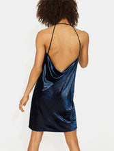 Halston Heritage Metallic Velvet Dress in Navy