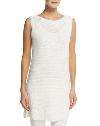 Loro Piana Tobago Knit Linen-Silk Tunic in Optical White