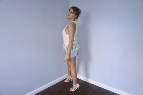 Jonathan Simkhai White Shredded Twist Tank Top