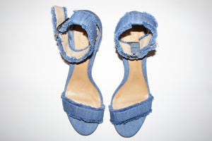 Schutz "Taisa" denim low heels sandals