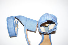 Schutz "Taisa" denim low heels sandals