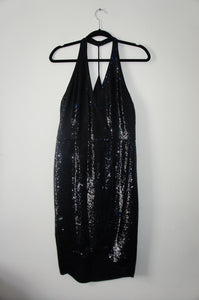 Halston Heritage Satin-trimmed sequined wrap dress