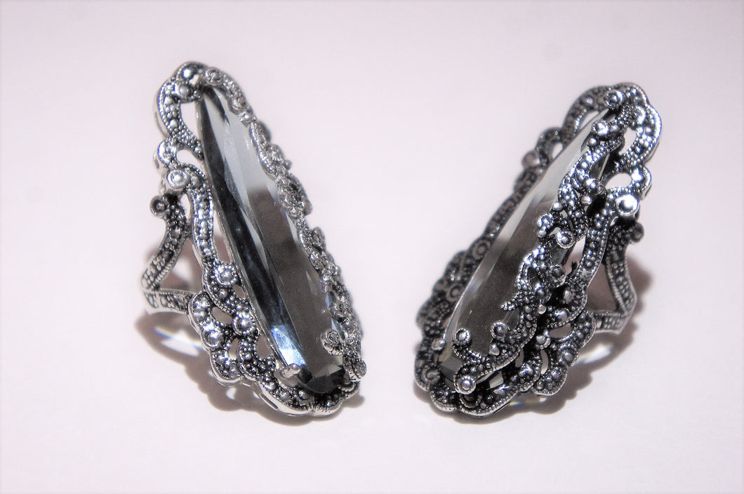 Grey crystal | Silver ring from Armenia