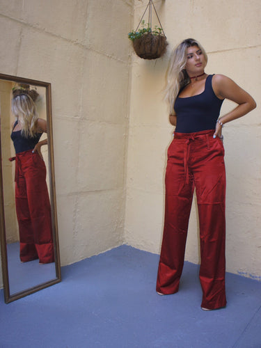 HELMUT LANG Belted satin like wide-leg pants