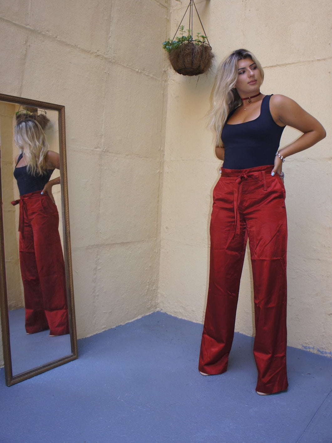 HELMUT LANG Belted satin like wide-leg pants