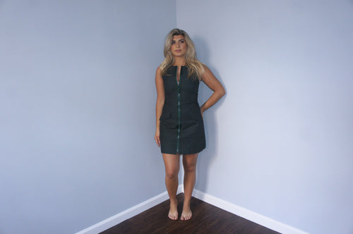 Svilu forest green zip-up dress