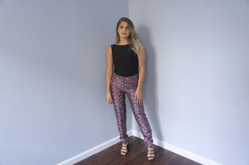 Maggy Frances pink floral wide leg pants