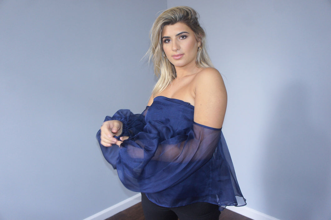 Milly blue long sleeve off shoulder top