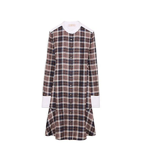 Tory Burch Cora Milano Tartan Plaid Silk Shirtdress