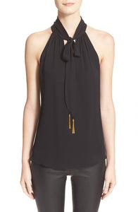 Milly Stretch Silk Tassel Halter Top