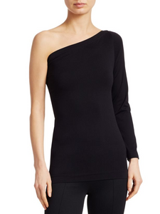 Helmut Lang One-Shoulder Long Sleeve Seamless Top