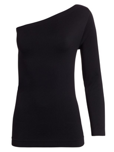 Helmut Lang One-Shoulder Long Sleeve Seamless Top