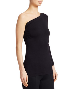 Helmut Lang One-Shoulder Long Sleeve Seamless Top