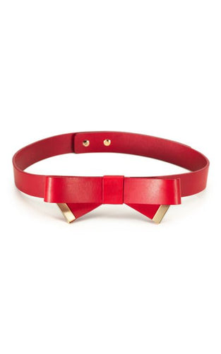 Prabal Gurung Vermillion Leather Bow Belt in red